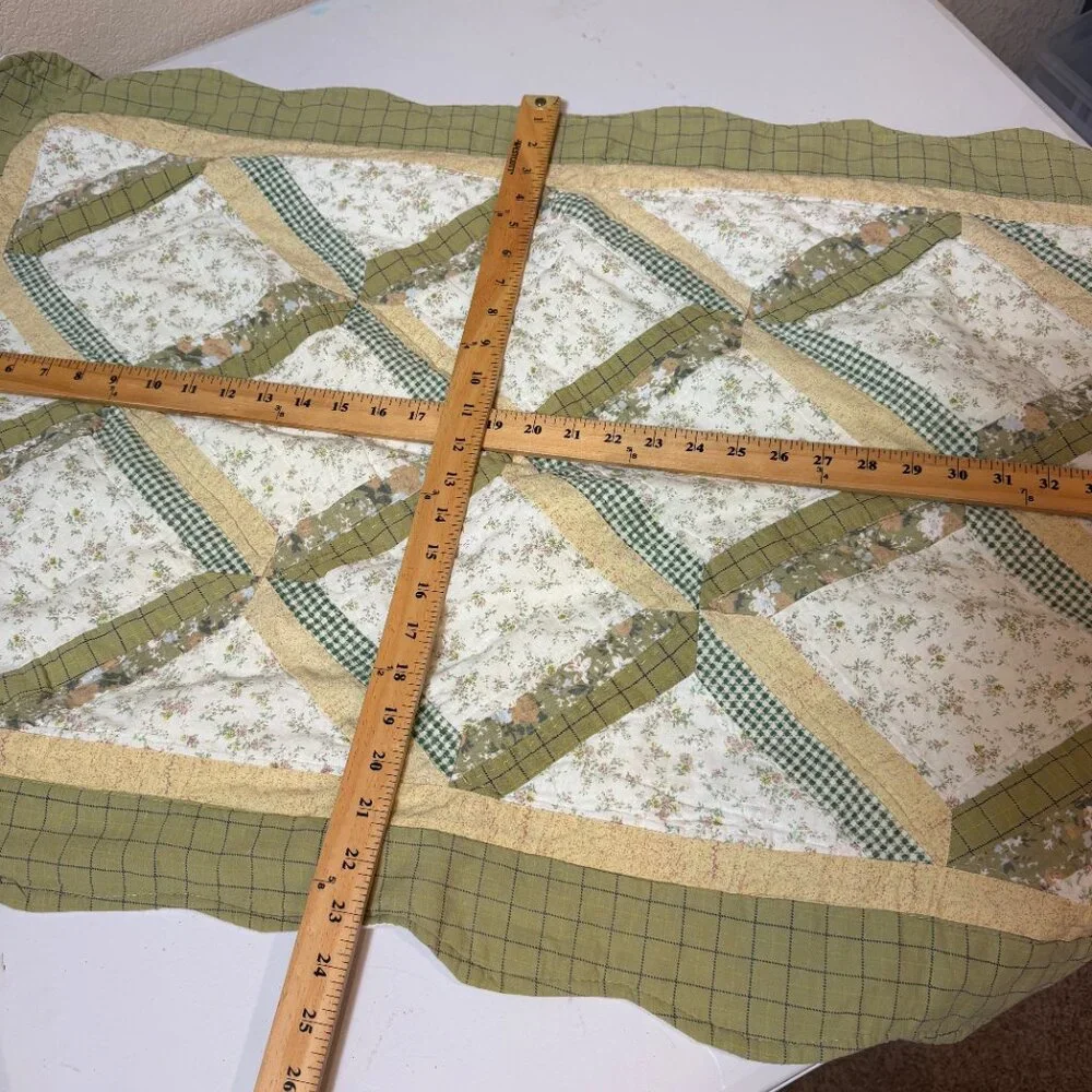 Vintage Domestications 2 Piece Green Pillowcase Set Patchwork Floral Ruffle Edge